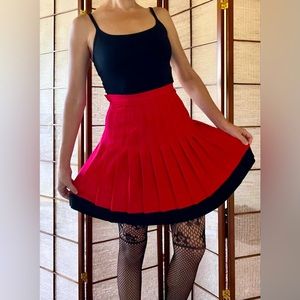 80s vintage Ann Taylor studio 100% wool cherry red pleated skirt with black trim